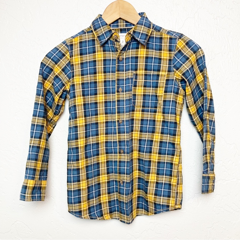 CARTERS Plaid Button-Down Flannel sz 7 Shirt blue and yellow